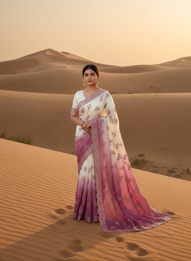 Ktd 3006 Gold Crush Embroidery Work Saree